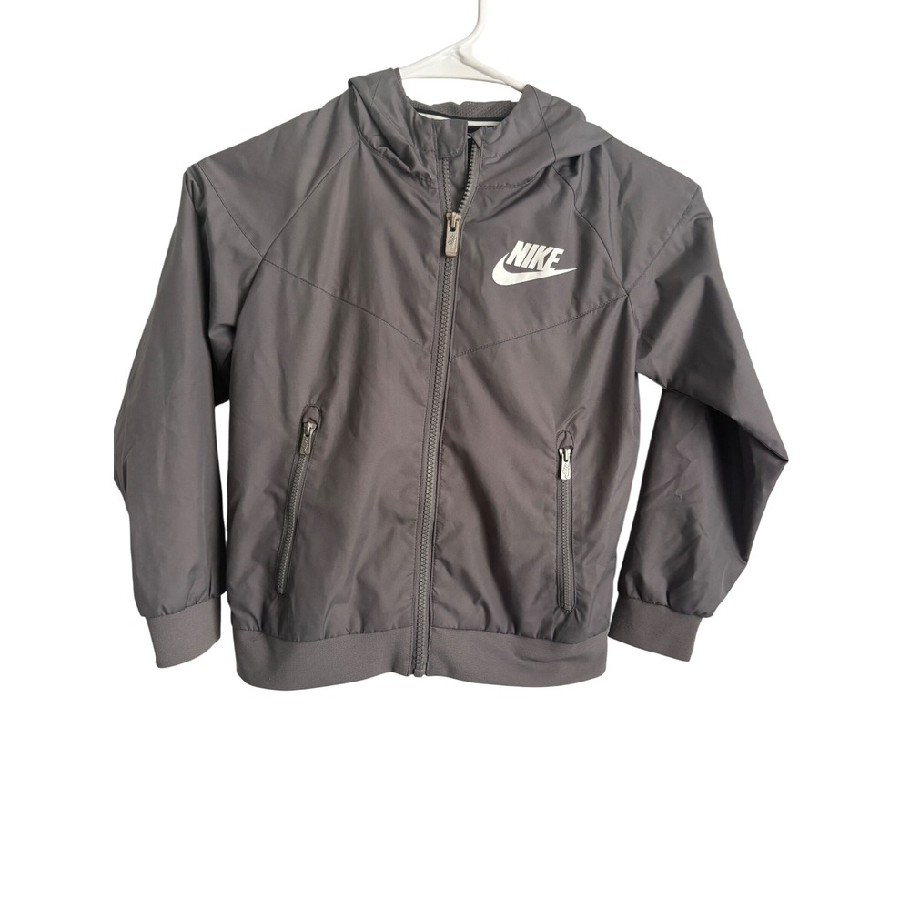 Nike Kids Windrunner Jacket Gray Full Zip Hooded Windbreaker 7 6-7Y